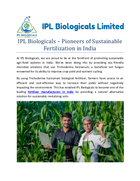 IPL Biologicals – Pioneers of Sustainable Fertilization in India