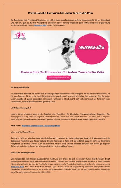 Kurse für alle Niveaus Lernen Sie Tanzen in Köln | PDF