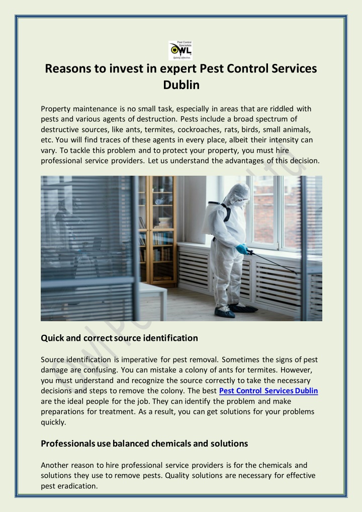 Reasons to invest in expert Pest Control Services Dublin